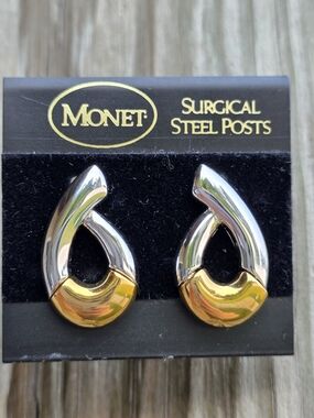 Vintage Monet Two Tone Abstract Statement Earrings